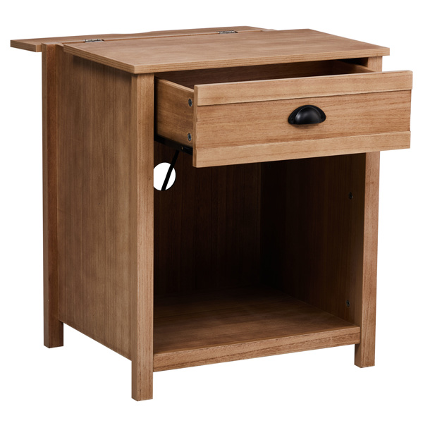 Oak color P2 density board + solid wood veneer frame 56*45*65cm one drawer with lower compartment bedside table mid-century modern-16