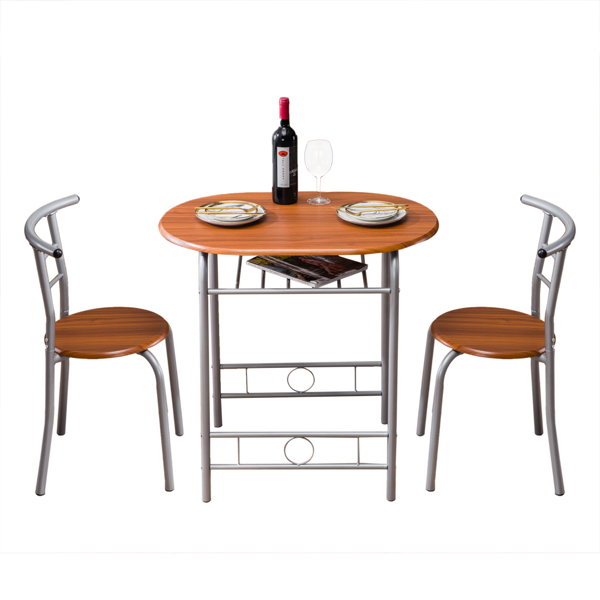 【Replace 35204938】Brown Wood Grain PVC Breakfast Table (One Table and Two Chairs)-1