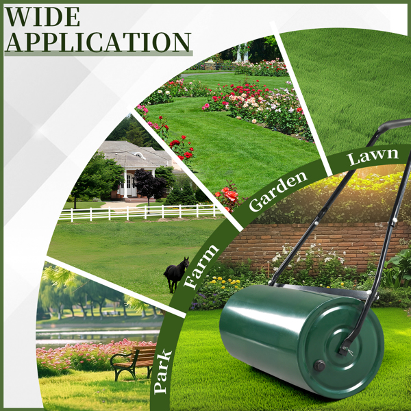 24in Heavy Duty Steel Lawn Roller, Garden Roller Can Be Filled with Water or Sand, Hand Roller with U-shaped Handle, Green & Black-18