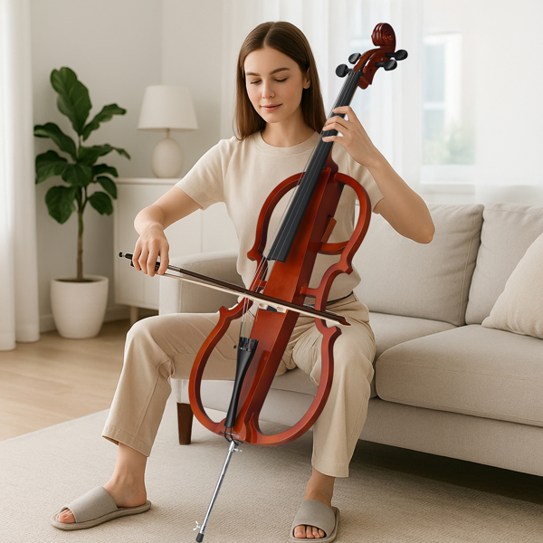 Full Size 4/4 Electric Style Cello with Case Bow Rosin Earphone Connecting line Natural-8
