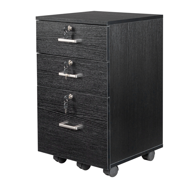 Black Wood Grain Density Board Three Drawers Wooden Filing Cabinet-3