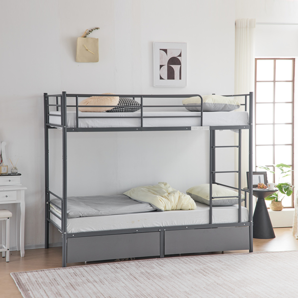 【Replace 95275916】Twin Over Twin Convertible Bunk Bed with 2 Storage Drawers, Metal Bunk Bed Can be Divided Into Two Daybeds, Grey-6