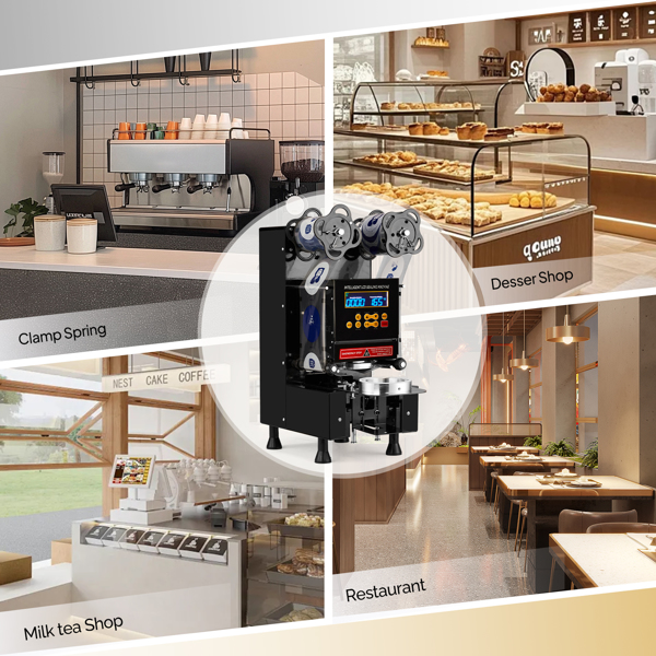 Cup Sealing Machine Full Automatic, Electric Cup Sealer 500-600 Cups/H, Bubble Tea Machine with LCD Intelligent Display, 88/89/90/95 mm Cup for Bubble Milk Tea Coffee Black -2