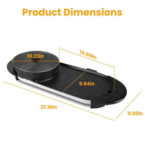 Dual-Electric 2 in 1 Hot Pot & Grill Combo, 2200W Rapid-Heat Indoor , 3.7 QT Non-Stick Hotpot Separate Temp Control , Apartment-Friendly Party Cooker-8