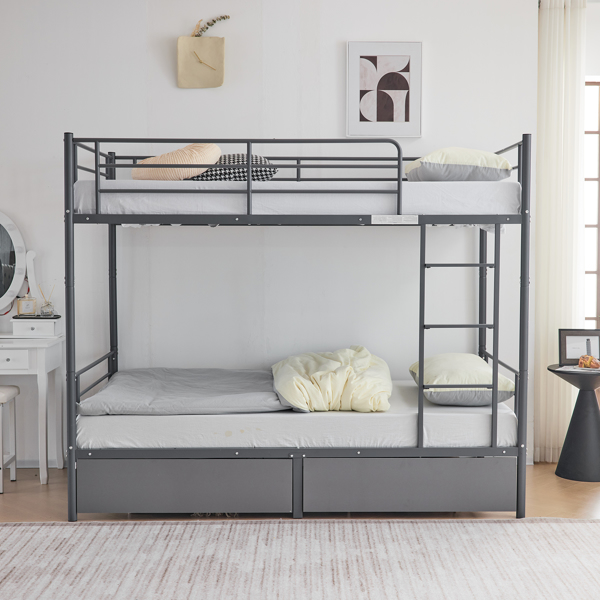 【Replace 95275916】Twin Over Twin Convertible Bunk Bed with 2 Storage Drawers, Metal Bunk Bed Can be Divided Into Two Daybeds, Grey-8