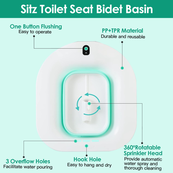 1400ML/47Oz Sitz Bath, Electric Sitz Bath for Hemorrhoids, Sitz Bath for Toilet Seat, Postpartum Care Basin, Sitz Baths Salts Bowl for Women Men, Sits Bath Soak Pan, Hip Bath Tub, Collapsible, Blue-3