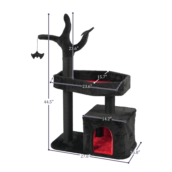 44.5" Heavy Duty Gothic Cat Tree Large Cat Tower Cat Tree for Indoor Cats Spacious Cat Condo Coffin for Large Cats Scratching Posts Hanging Ball Pet Activities Platform Cat Furniture-8