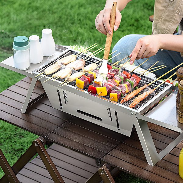 Foldable Charcoal BBQ Grill Stainless Steel Grill Net Easy Setup Portable Tabletop Barbecue Grill for Camping Picnic Outdoor Party Backyard-2