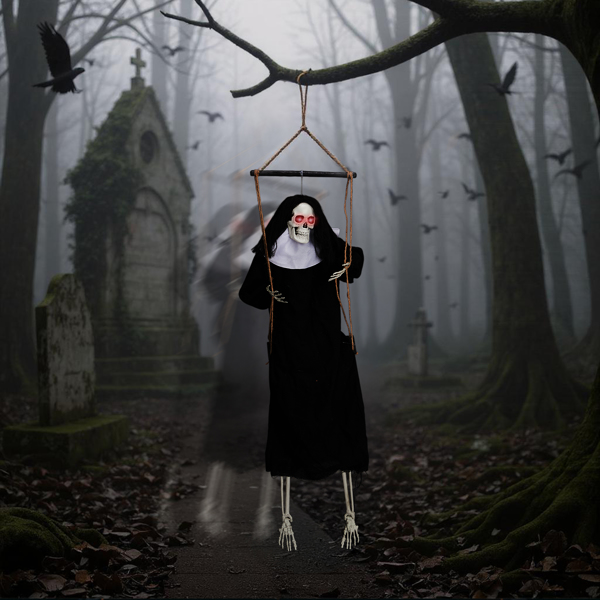 Outdoor Halloween Decorations 2 Packs Hanging Ghosts Decor with Lighted Up Eyes and Horror Scream, 3ft Scary Grim Reaper Swinging Ghost Flying for Yard Patio Lawn Garden-10