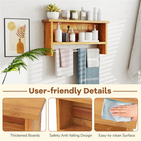 Wood Wall-Mounted Storage Shelf with Towel Bar -3