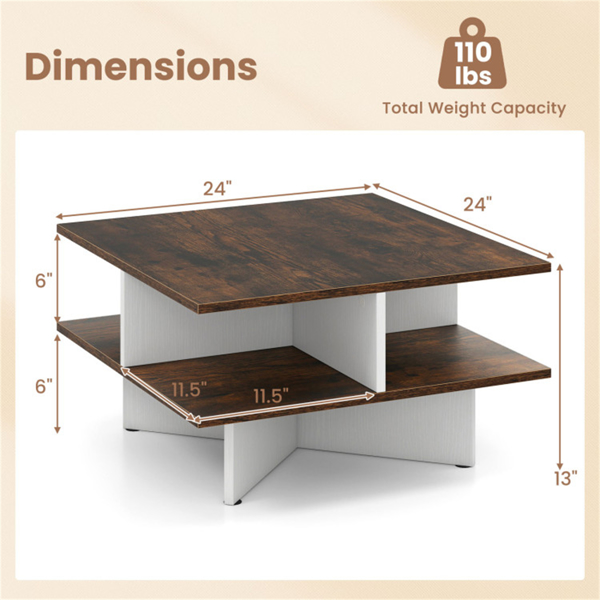 2-Tier Living Room Coffee Table - Square Design with 4 Storage Compartments-6