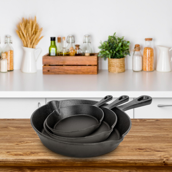 3pcs Pre-Seasoned Cast Iron Skillets, 8 In, 10 In, & 12 In Cast Iron Frying Pans With Handles, Safe Grill Cookware Set With Non-Stick Surface, Cast Iron Pans For Indoor & Outdoor Use-9