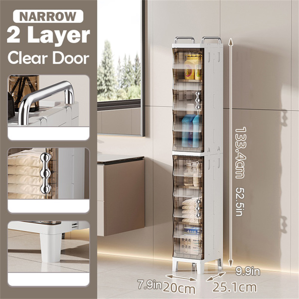 Small Narrow Storage Cabinet with Doors and Shelves Slim Waterproof Bathroom Storage Organizers Skinny Plastic Freestanding Cabinets Gap Spaces Saver for Kitchen Laundry Room Bedroom-2