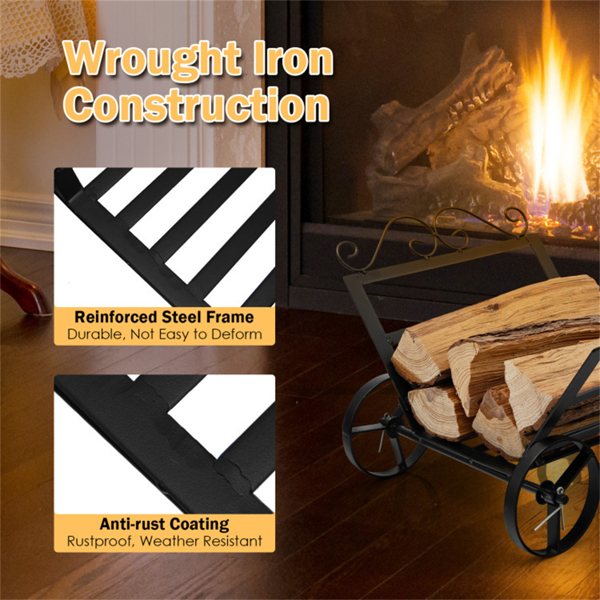 Mobile Firewood Storage Rack - 110 lbs Capacity Steel Frame, 5" Wheels -4