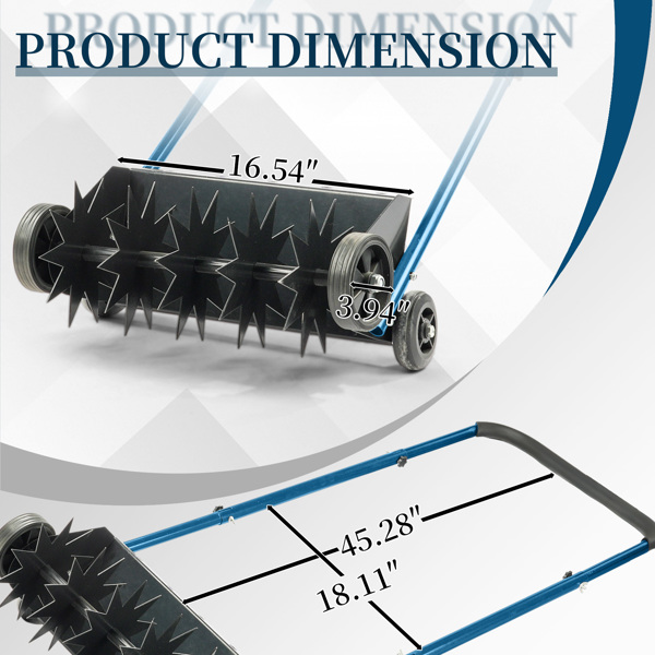 19in Push Spike Aerator, Heavy Duty Rolling Lawn Aerator, Rotary Spike Lawn Aerator, Manual Aeration Equipment with U-shaped Handle, for Lawn Garden Yard Grass Aeration-12