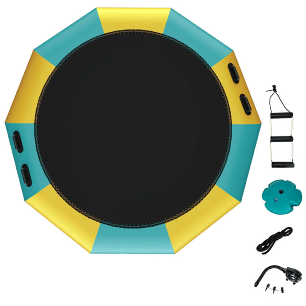 10 Feet Floating Water Trampoline - 330 lbs Capacity, Durable PVC/Oxford Cloth, with 500W Inflator & Accessories -2