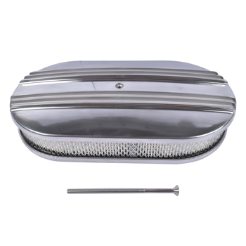 空气滤清器 15\\" Oval Half Finned Polished Aluminum Air Cleaner Filter Fits for Chevy Ford Mopar SBC BBC 350