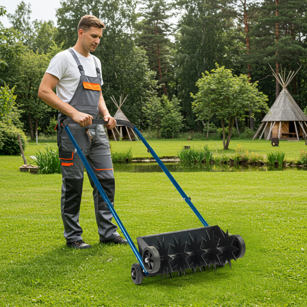 19in Push Spike Aerator, Heavy Duty Rolling Lawn Aerator, Rotary Spike Lawn Aerator, Manual Aeration Equipment with U-shaped Handle, for Lawn Garden Yard Grass Aeration-9