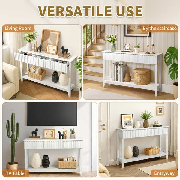Modern Console Table with 3 Drawers and Open Storage Shelf, Entryway Table Narrow Long Sofa Table Hallway Foyer Table Behind Couch Table, White-10