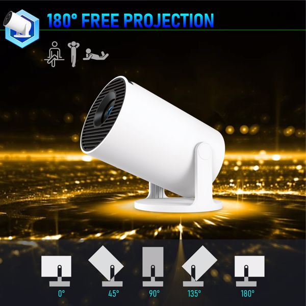 迷你投影仪，支持4K 1080P便携式投影仪，双频WIFI6 5G无线5.2蓝牙Android 11200 ANSI流明，180°可旋转，自动梯形校正，35英寸-130英寸屏幕视频投影仪-13