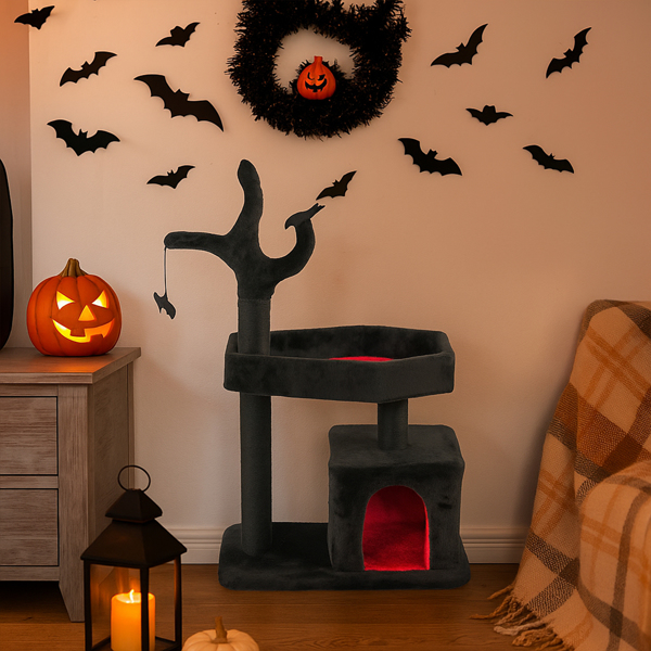 44.5" Heavy Duty Gothic Cat Tree Large Cat Tower Cat Tree for Indoor Cats Spacious Cat Condo Coffin for Large Cats Scratching Posts Hanging Ball Pet Activities Platform Cat Furniture-12