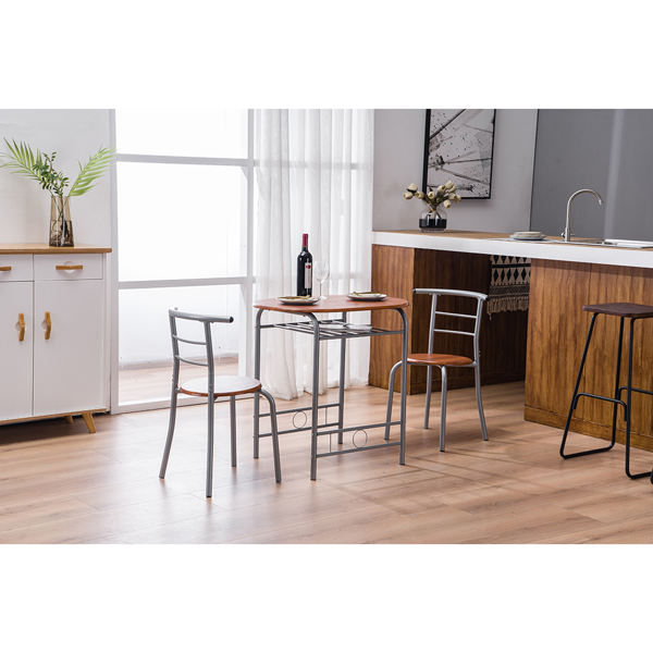 【Replace 35204938】Brown Wood Grain PVC Breakfast Table (One Table and Two Chairs)-21