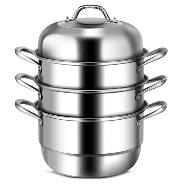 Stainless Steel Multi-Cook Steamer - 3-Tier Design with Reflux Steaming Grids, 8QT Bottom Pot, Tempered Glass Lid-4