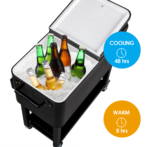 80 Quart Rolling Ice Chest, Portable Bar Drink Cooler with Catch Basin, Bottom Storage Tray and Bottle Opener for Patio Party BBQ Beach Activities-26