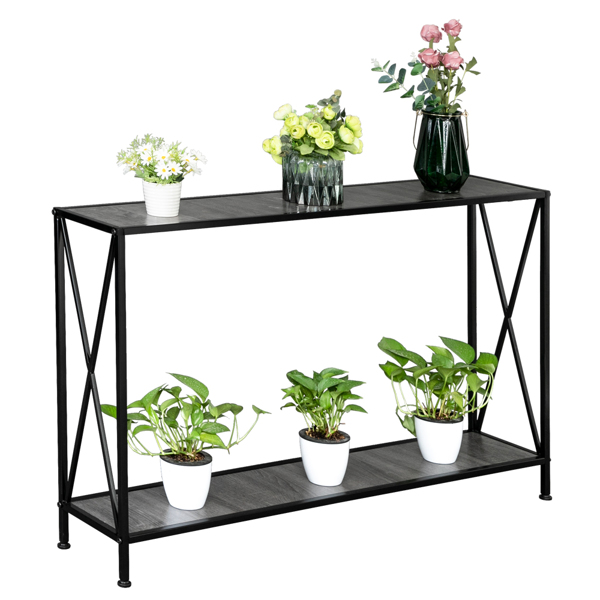 Artisasset Grey MDF Countertop Black Wrought Iron Base 2 Layers Forked Console Table-8