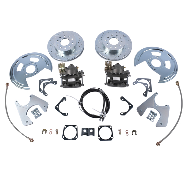 Fit for Chevy Camaro Pontiac Firebird (Staggered Shocks) Rear Disc Brake Conversion With Cross Drilled & Slotted Rotors With Parking Brake 1970-1981-1