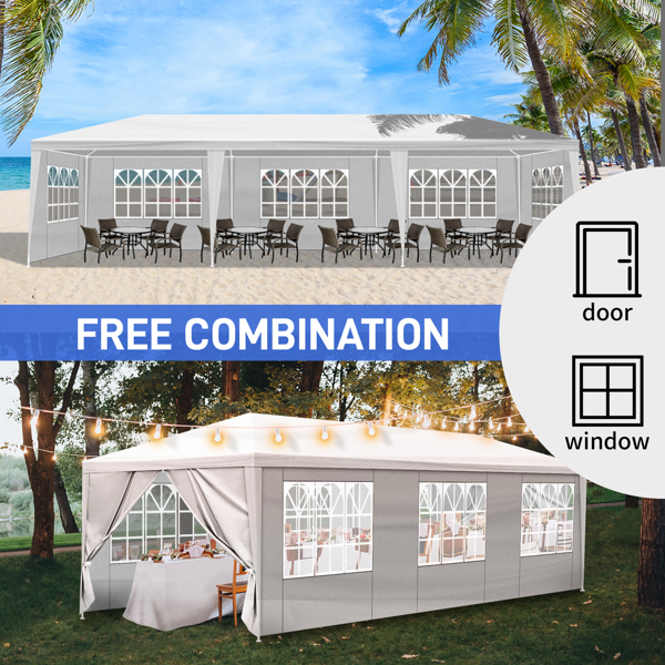 10'x30' Outdoor Party Tent with 8 Removable Sidewalls, Waterproof Canopy Patio Wedding Gazebo, White-8