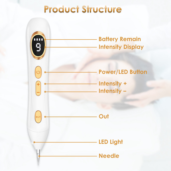 Skin Tag & Wart Removal Pen – 9-Level Electric Remover Tool Kit w/ 5 Disposable Needles + Reusable Probe, Cordless USB Rechargeable, Safe At-Home Spot Remover for Flawless Skin-8