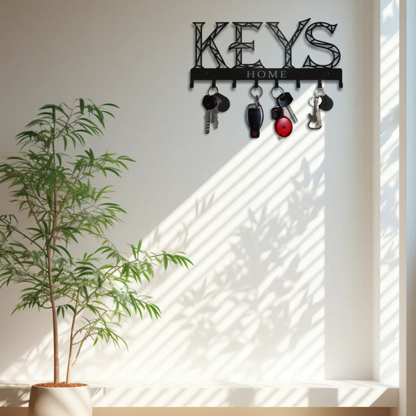 1pc Metal Wall - Mounted Key Holder Hook: A Stylish Decorative Wall Decoration. The Punching/Adhesive Installation Storage Solution Ensures Easy and Neat Key Organization.Wall Sculptures.-23