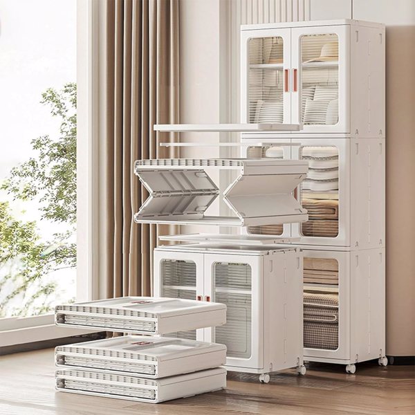 Tall Bathroom Storage Cabinet with Doors and Wheel, Narrow Bathroom Organizer Movable Freestanding Storage Cabinet with Adjustable Shelves for Small Space-7