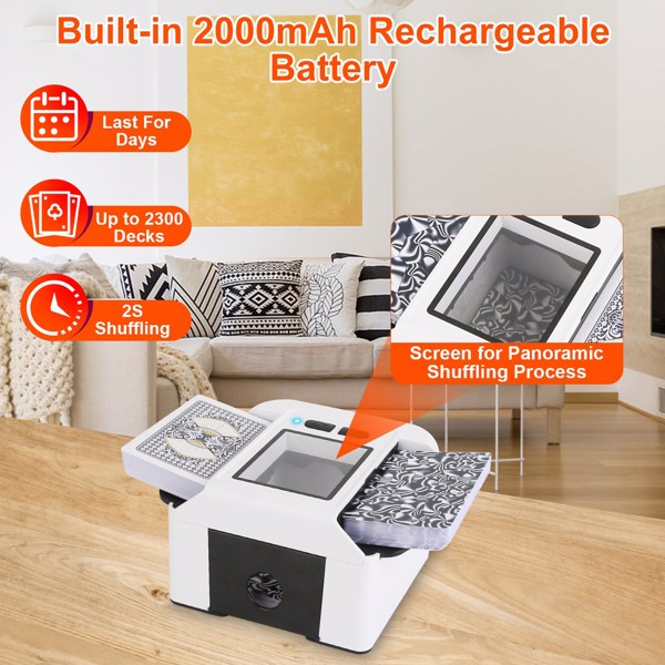 Automatic Card Shuffler Electric 2-Deck – One-Press 2-Second Shuffle, Clear View Window, Quiet 70 dB, 2 000 mAh Rechargeable, Works with Standard & Specialty Cards, Perfect for Family & Party Games-2