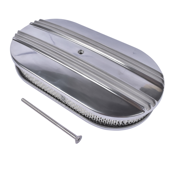 15" Oval Half Finned Polished Aluminum Air Cleaner Filter Fits for Chevy Ford Mopar SBC BBC 350-2