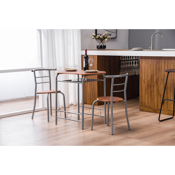 【Replace 35204938】Brown Wood Grain PVC Breakfast Table (One Table and Two Chairs)-39