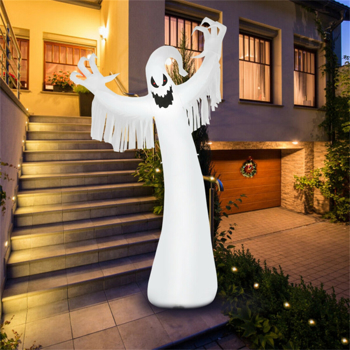 Spooky Halloween Inflatable Ghost - 12 ft Tall with LED Lights, Waterproof Fabric, Spikes/Ropes for Stability, White