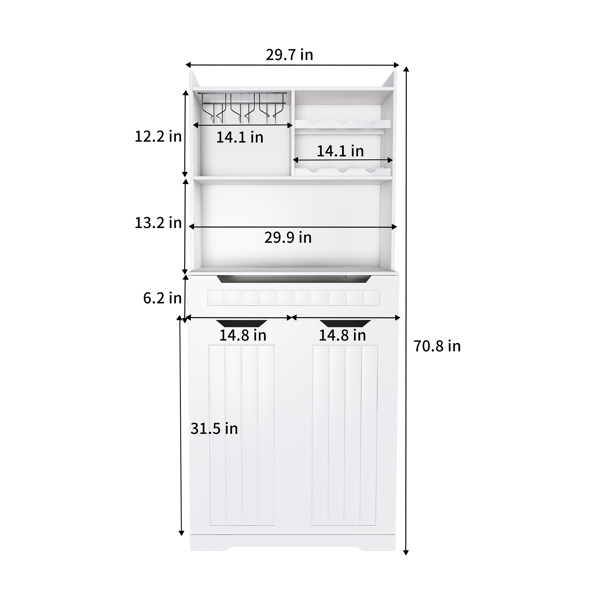 White Buffet Cabinet with Hutch - Modern Farmhouse Kitchen Storage Sideboard with 2 Drawers & Barn Doors, Coffee Bar Station or Liquor Cabinet for Dining Room, Living Room-4