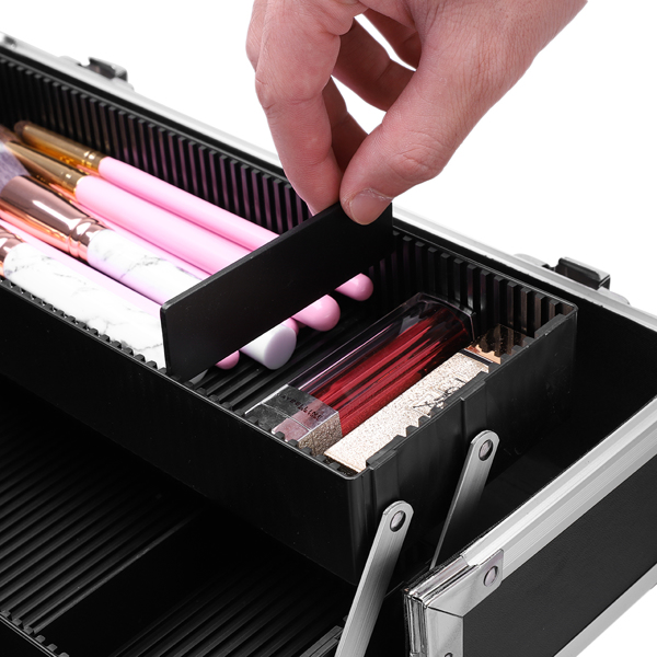 3 in 1 Aluminum Cosmetic Makeup Case Tattoo Box White Zebra Print-25