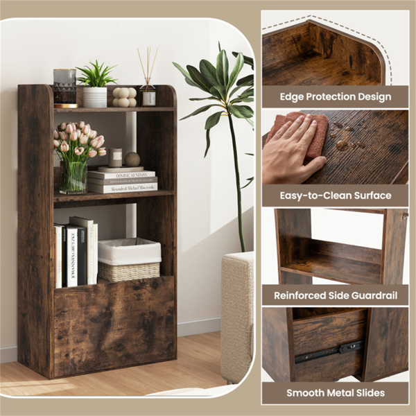 Rustic Brown Freestanding Bookshelf with 3-Tier Shelf -9