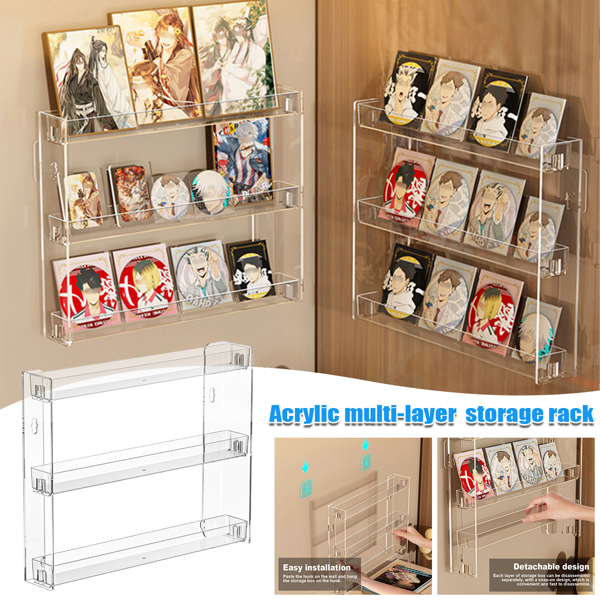3 Tier Wall Floating Shelf Set DIY Mount Storage Book Acrylic Display Rack-3