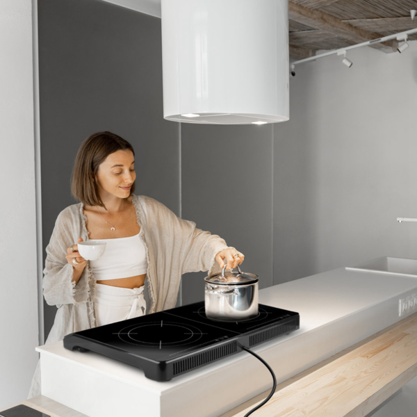 Double Induction Cooktop,  Portable Dual Countertop Burner with Sensor Touch, 4000W  Induction Cooktop 2 Burner, Electric Countertop Cooker with 9 Temp & Power Levels, 3-Hour Timer,Safety Lock-10