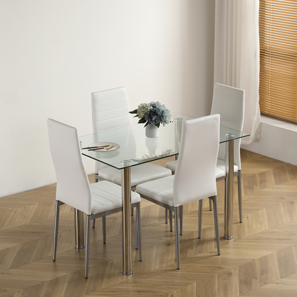 【Replace 98151741】4-seat simple rectangular cylindrical leg table tempered glass stainless steel clear glass 110 * 70 * 75cm-12