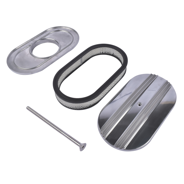 15" Oval Half Finned Polished Aluminum Air Cleaner Filter Fits for Chevy Ford Mopar SBC BBC 350-5
