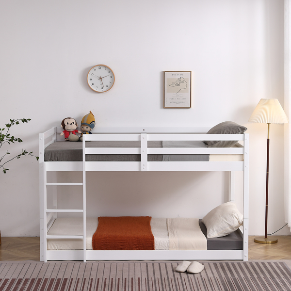 FCH Short-Legged Double-Layer Head And Tail Cross Brace Guardrail Straight Ladder Twin Pine Can Be Split Into a Single-Layer Bed Wooden Bed White-30
