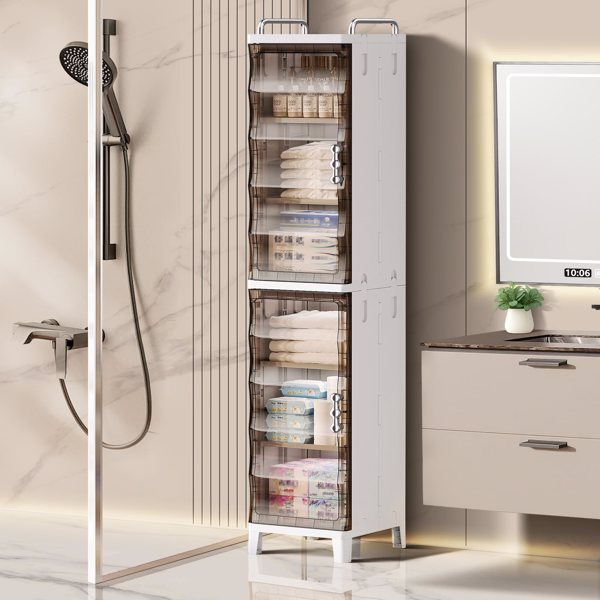 Small Narrow Storage Cabinet with Doors and Shelves Slim Waterproof Bathroom Storage Organizers Skinny Plastic Freestanding Cabinets Gap Spaces Saver for Kitchen Laundry Room Bedroom-4