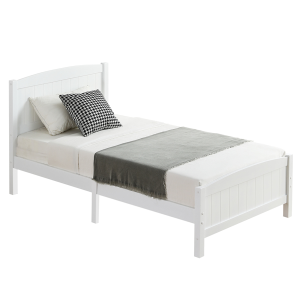 FCH Twin Pine Single-Layer Core Vertical Stripe Full-Board Curved Bed Head With The Same Bed Foot White Wooden Bed-12
