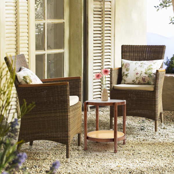 19.7in Rattan Coffee Table with Glass Top, Small Round End Table, Boho Style Side Table Sofa End Table for Living Room Balcony Patio, Walnut-9