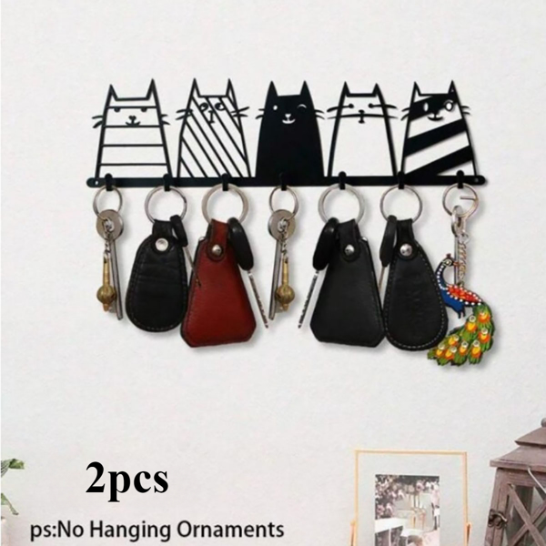 可爱的猫装饰挂钩。七钩键钩架，转换成一个高品质的现代壁挂式衣架-7